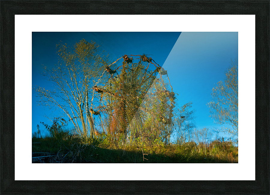 Ferris Wheel ride at abandoned funfair  Picture Frame print
