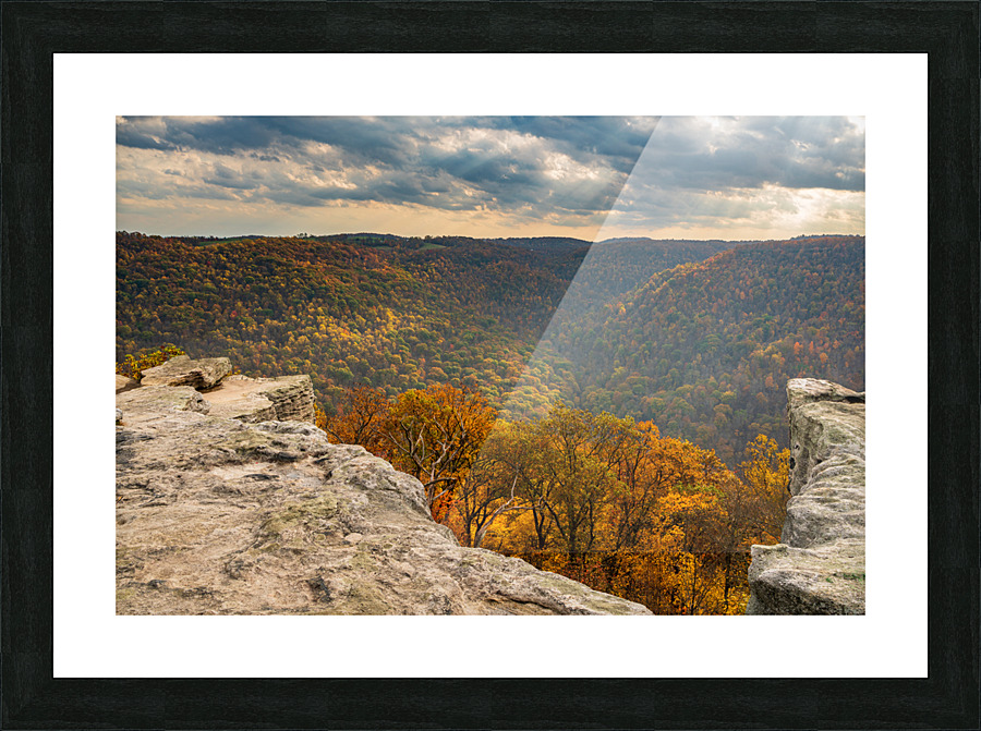 Raven Rock overlooks forest at Coopers Rock Picture Frame print