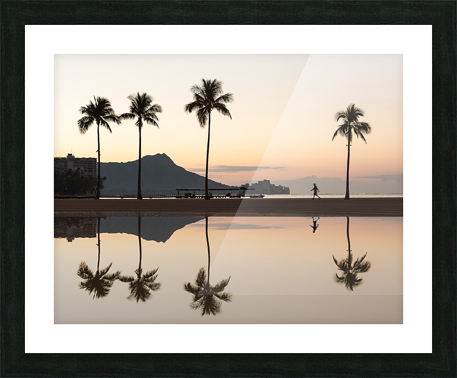 Sunrise over ocean with palm trees Picture Frame print