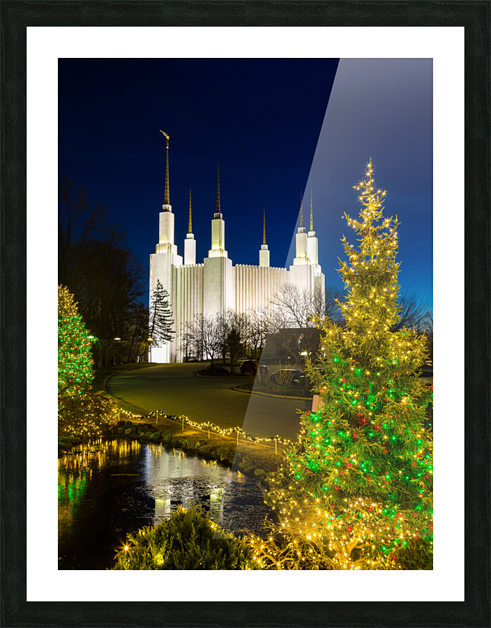 Mormon temple in Washington DC with xmas lights Picture Frame print