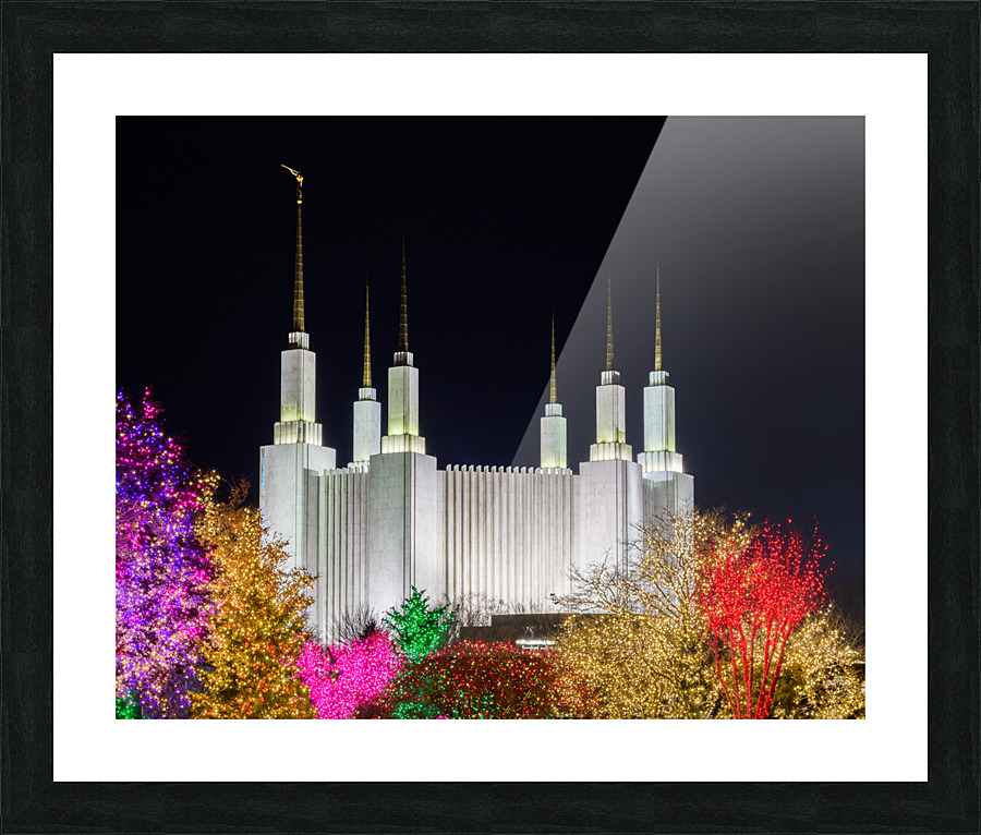 Mormon temple in Washington DC with xmas lights Picture Frame print