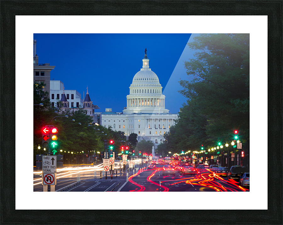 View down Pennsylvania Avenue DC at night Picture Frame print