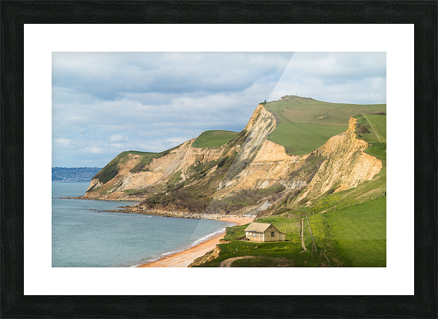 Cottage by cliffs at West Bay Dorset in UK Impression et Cadre photo