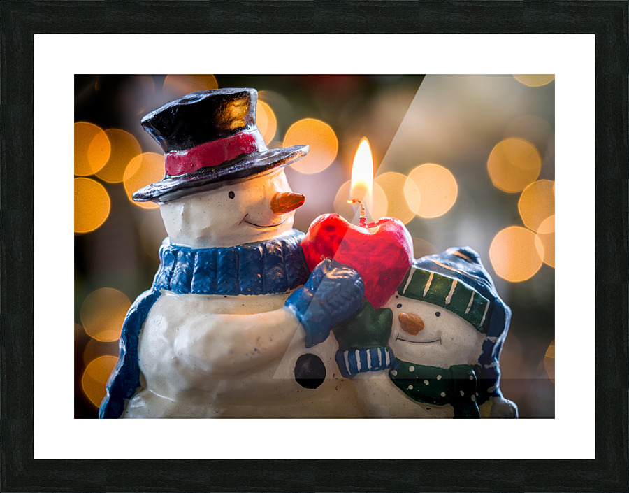 Christmas snowmen candle at xmas Picture Frame print