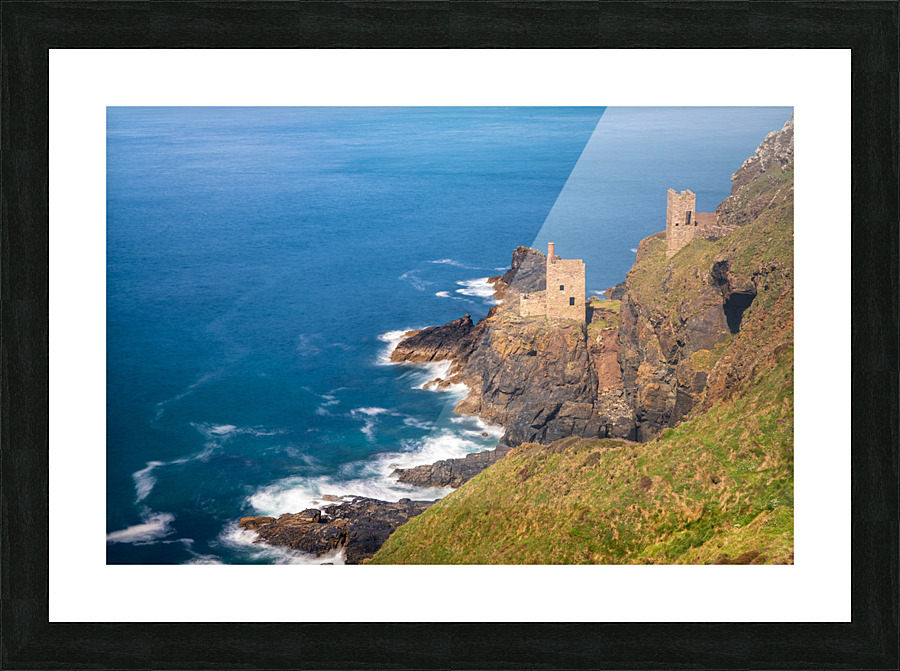 Long duration image of the ruins at Botallack tin mine Picture Frame print