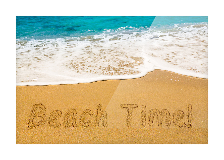 Beach Time written in sand with sea surf Picture Frame print