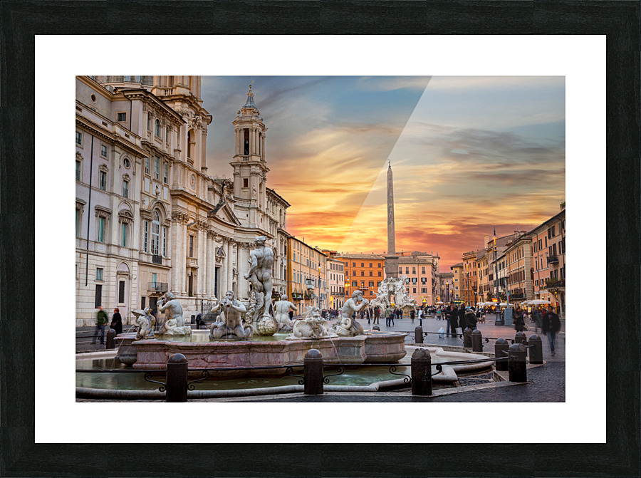 Dusk in famous Piazza Navona in Rome Picture Frame print