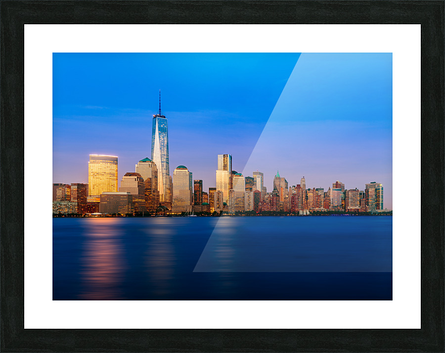 Skyline of Lower Manhattan at night Picture Frame print