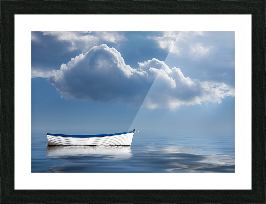 Old rowing boat marooned at sea Picture Frame print