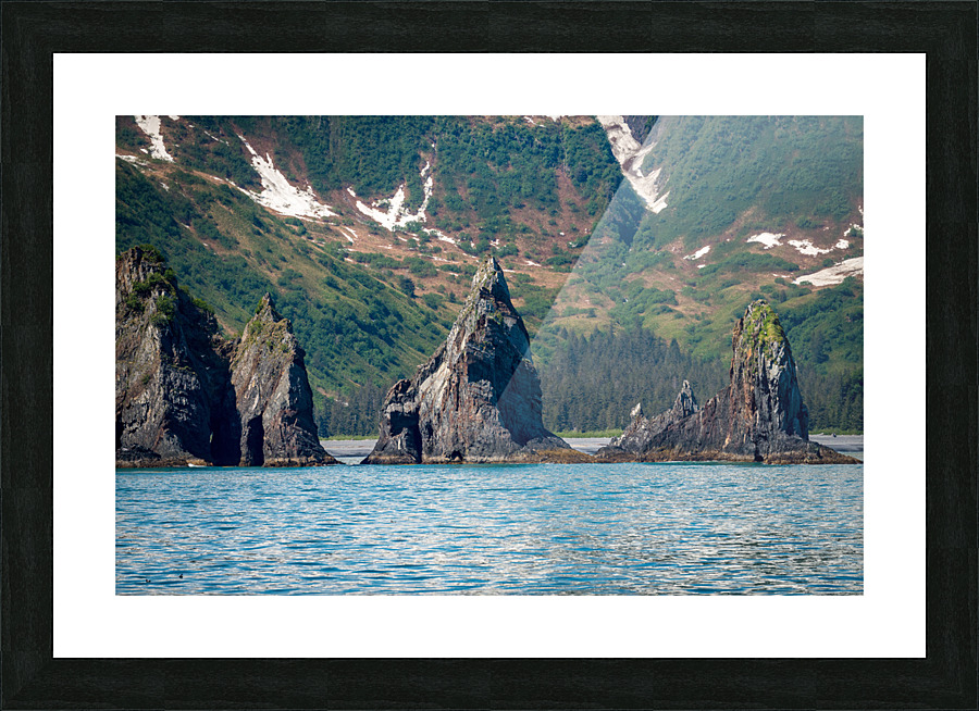 Rocky outcrops in the bay at Seward in Alaska Picture Frame print