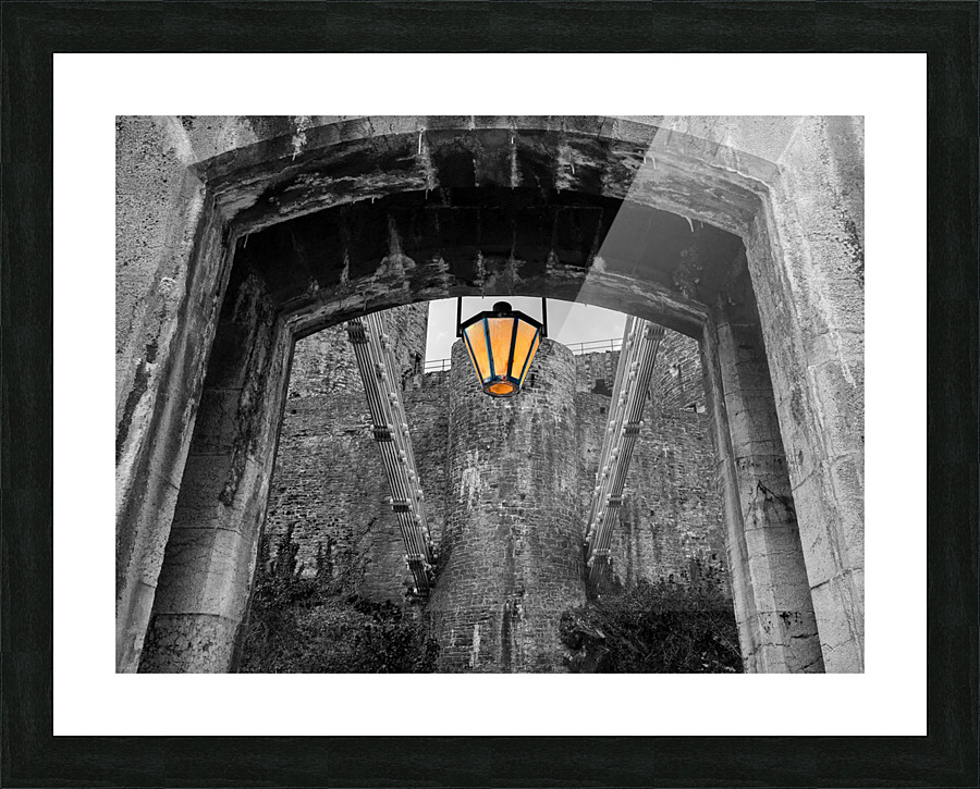 Thomas Telford suspension bridge in Conwy in black and white Picture Frame print