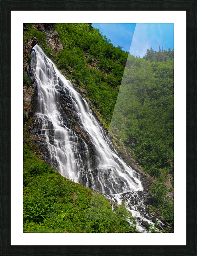 Dramatic waterfall of Horsetail Falls in Keystone Canyon Picture Frame print