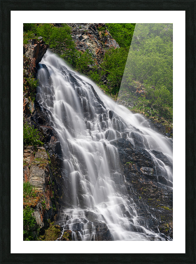 Dramatic waterfall of Horsetail Falls in Keystone Canyon Picture Frame print