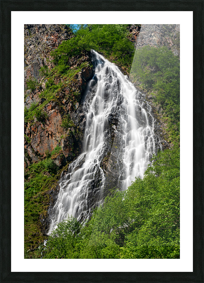 Dramatic waterfall of Horsetail Falls in Keystone Canyon Picture Frame print