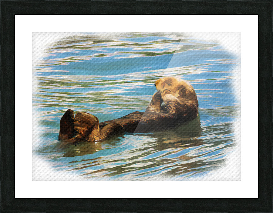 Digital pastel of Sea Otter floating in the sea Picture Frame print