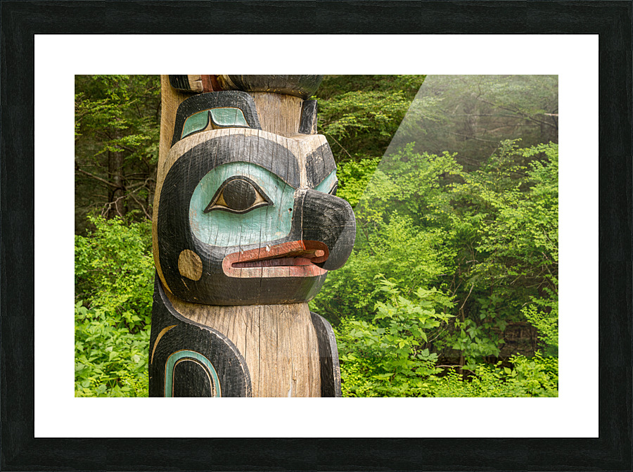 Detail of carved totem pole in the Sitka National Historical Par Picture Frame print