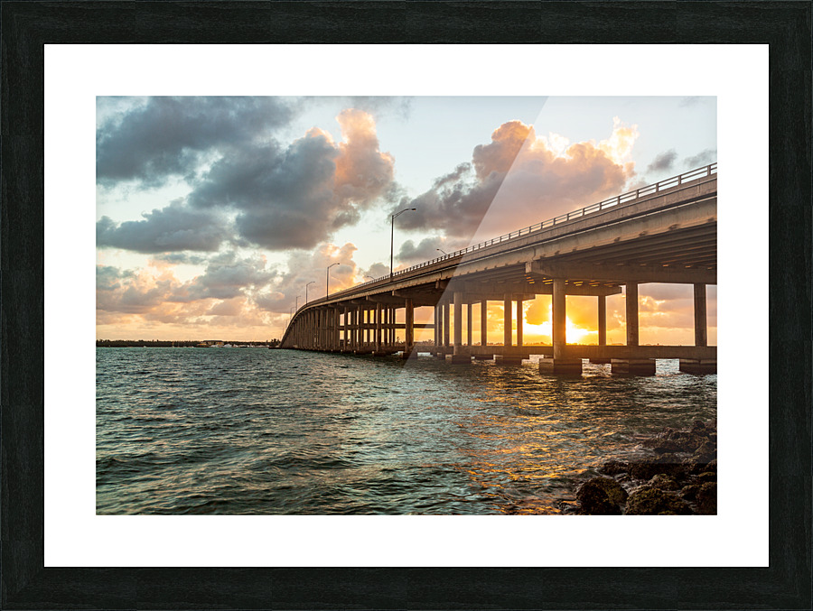 Dawn view of Rickenbacker bridge in Miami Picture Frame print