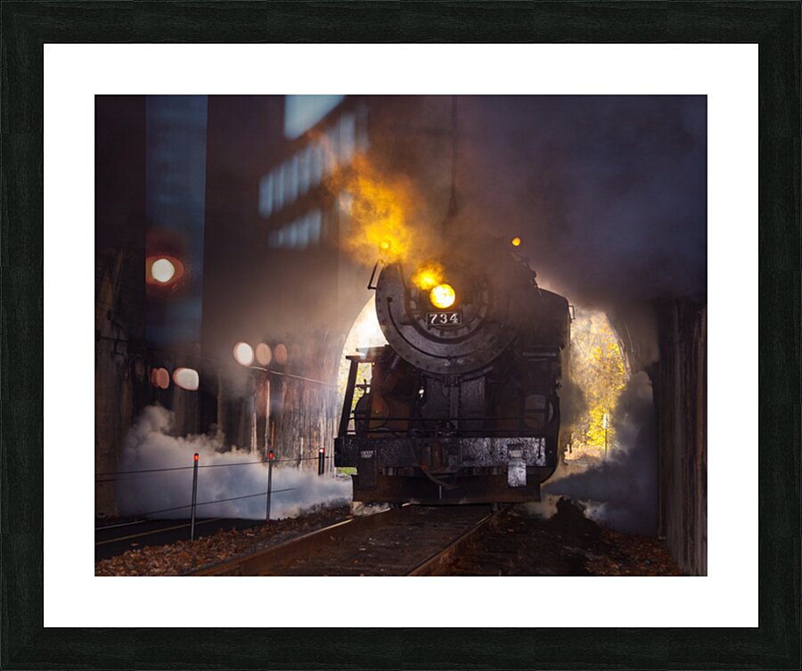 Dramatic 1916 Baldwin Steam locomotive enters tunnel Picture Frame print