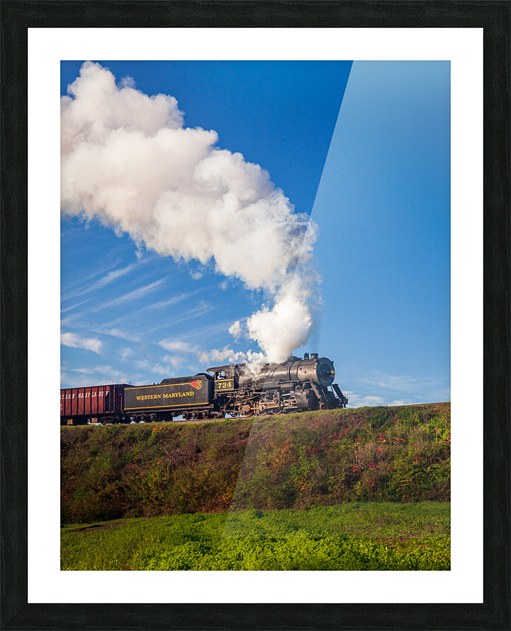 WMRR Steam train powers along railway Picture Frame print