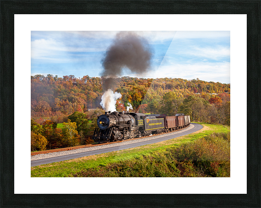 WMRR Steam train powers along railway Picture Frame print