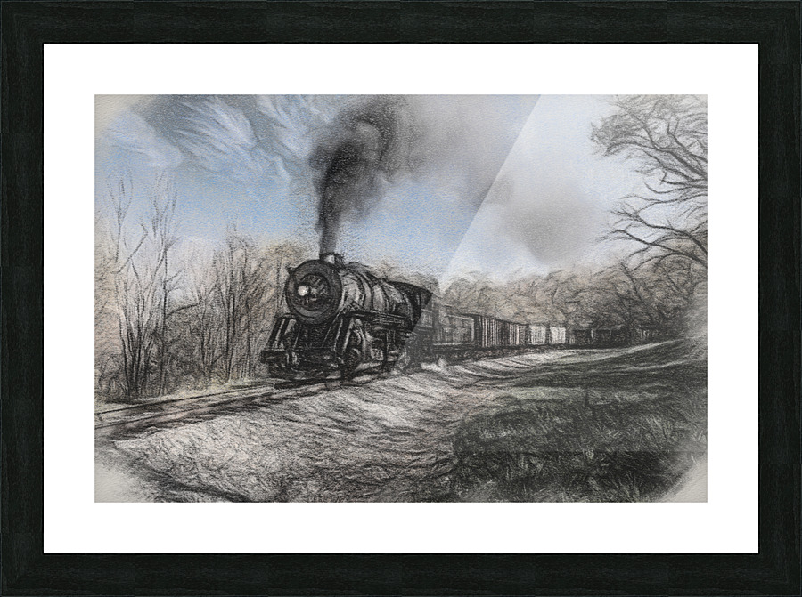 WMRR Steam train in charcoal sketch Picture Frame print
