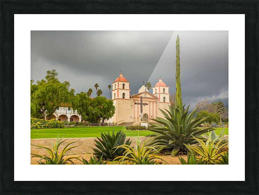 Cloudy stormy day at Santa Barbara Mission Picture Frame print