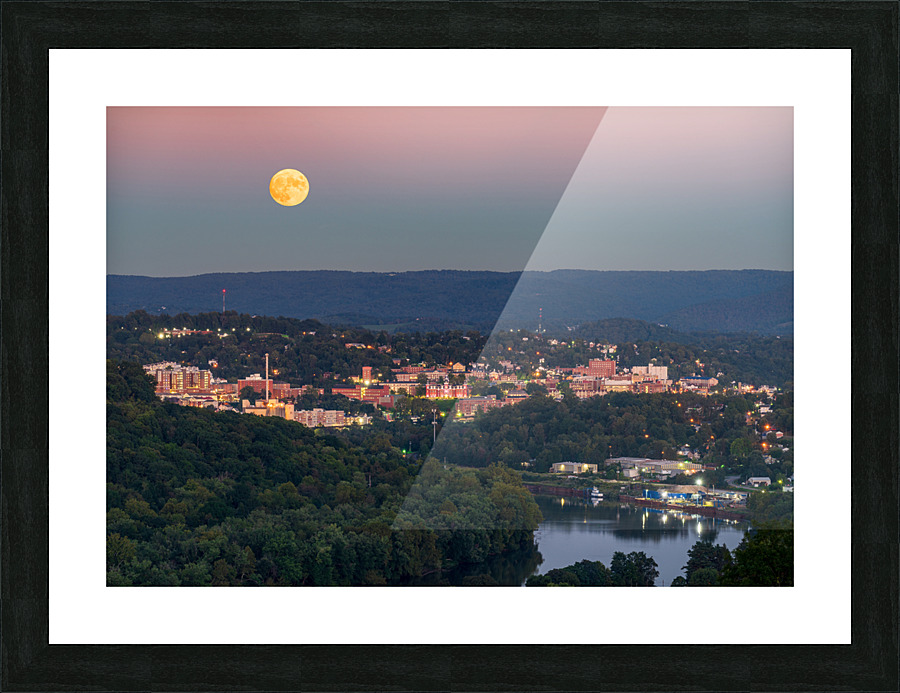 Moon rising above Downtown Morgantown Picture Frame print