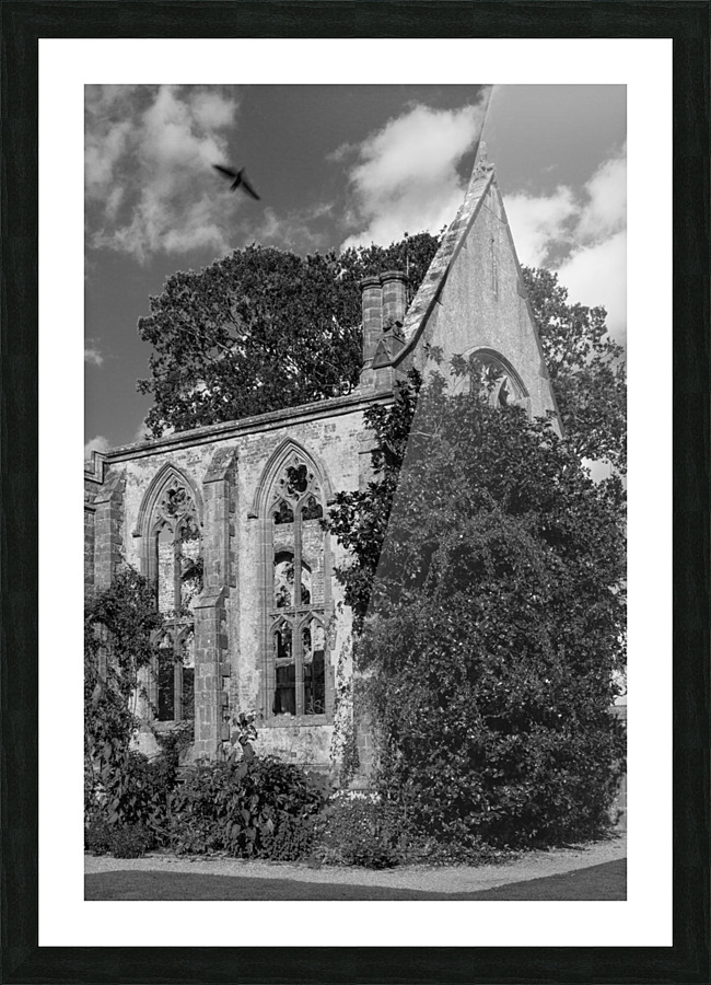 Abandoned historic British church monchrome Picture Frame print