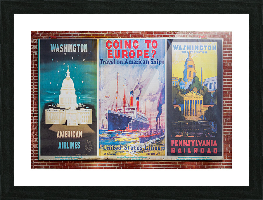 Three antique travel posters on the wall  Picture Frame print