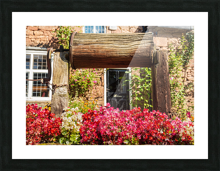 Wooden well winch frames welcome sign Picture Frame print