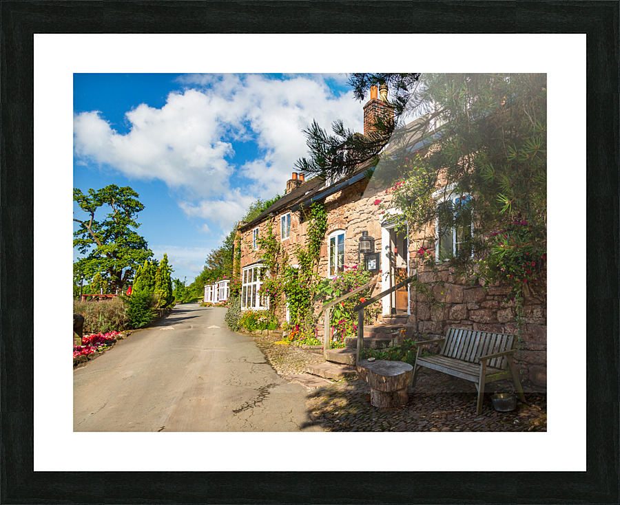 Ancient pub or restaurant on small road Picture Frame print