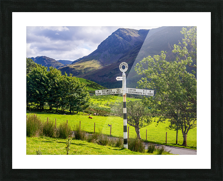 Buttermere road sign in english lake district Picture Frame print