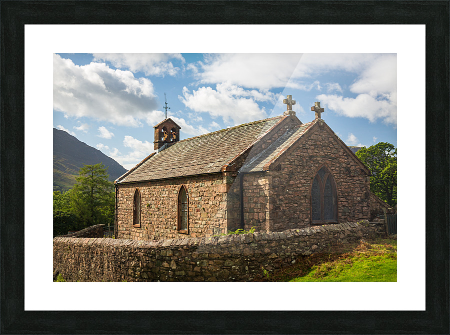 Old stone church in Buttermere Village Picture Frame print