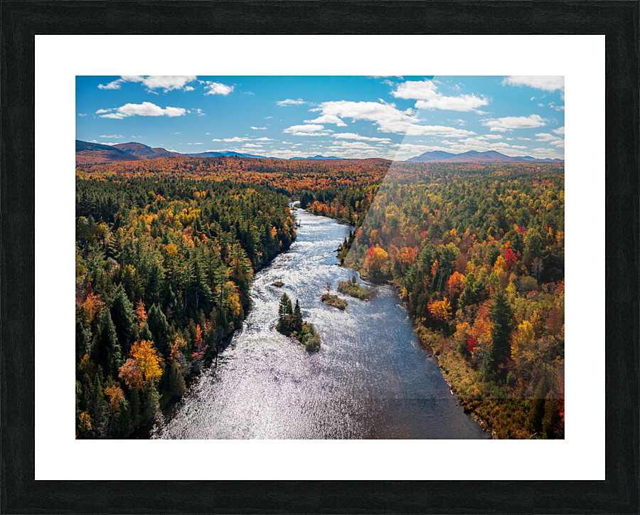 Saranac river flows through multi-colored fall landscape in Adir Picture Frame print