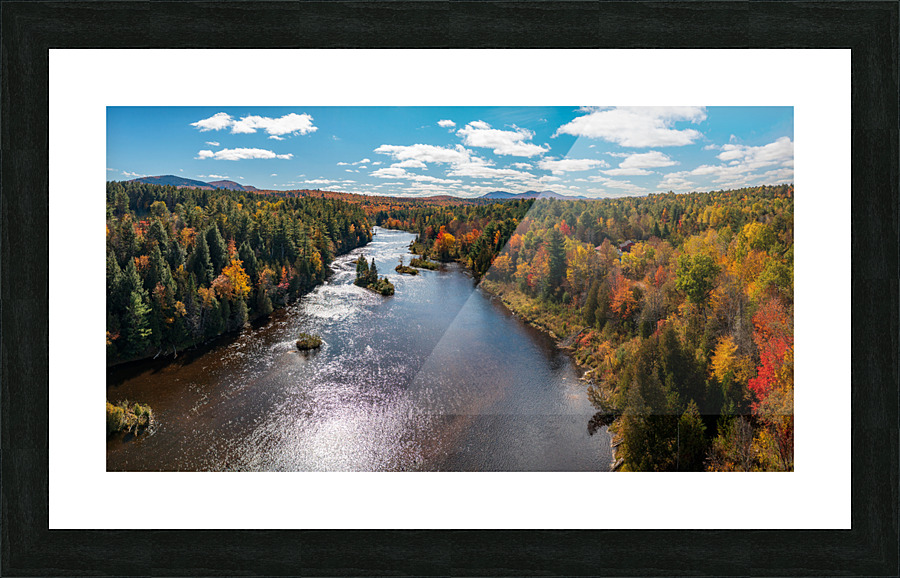 Saranac river flows through multi-colored fall landscape in Adir Picture Frame print