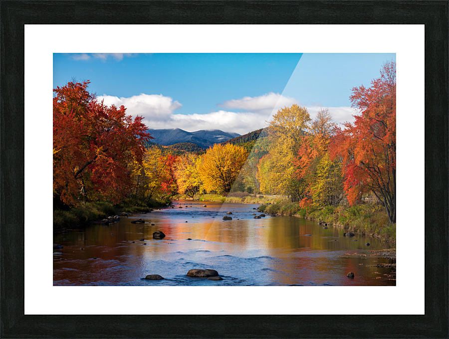 Saranac river flows through multi-colored fall landscape in Adir Picture Frame print