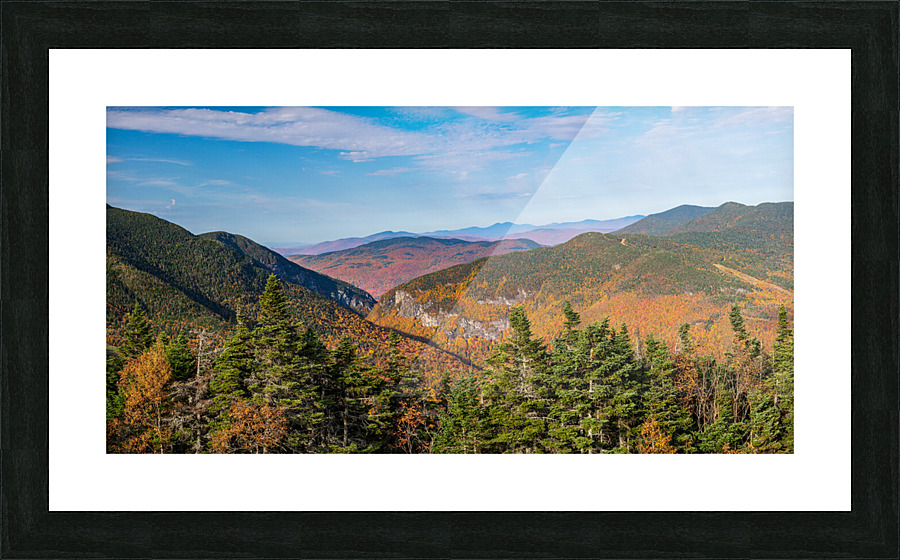 Aerial view of Smugglers Notch in the fall Picture Frame print
