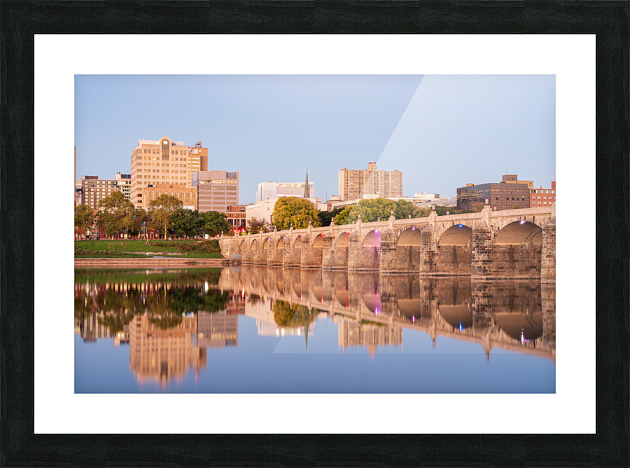 Reflections of Market Street bridge in the Susquehanna river Picture Frame print