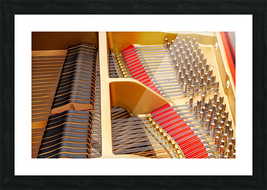 Interior of grand piano with strings Picture Frame print