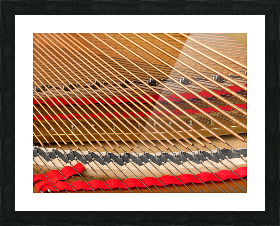 Interior of grand piano with strings Picture Frame print