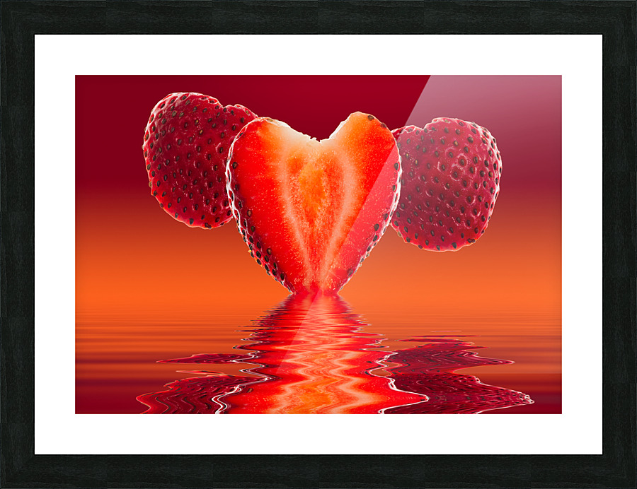 Fresh heart shaped strawberry reflected Picture Frame print