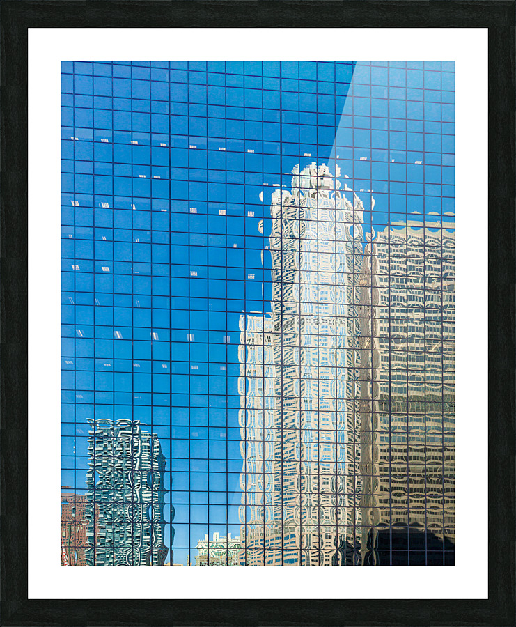 Reflection of offices in Chicago windows Picture Frame print