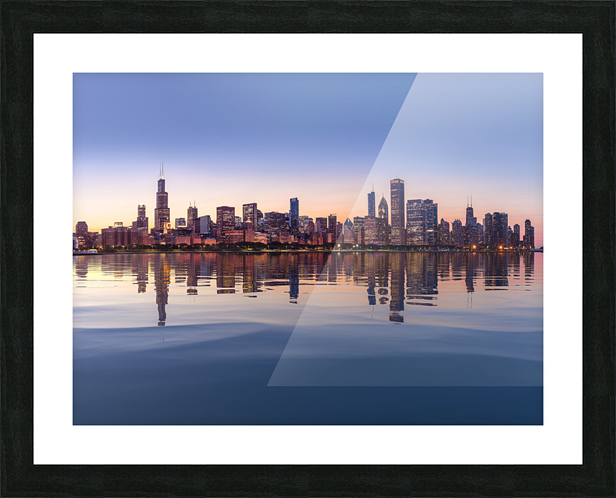 Sunset over city skyline Chicago from Observatory Picture Frame print