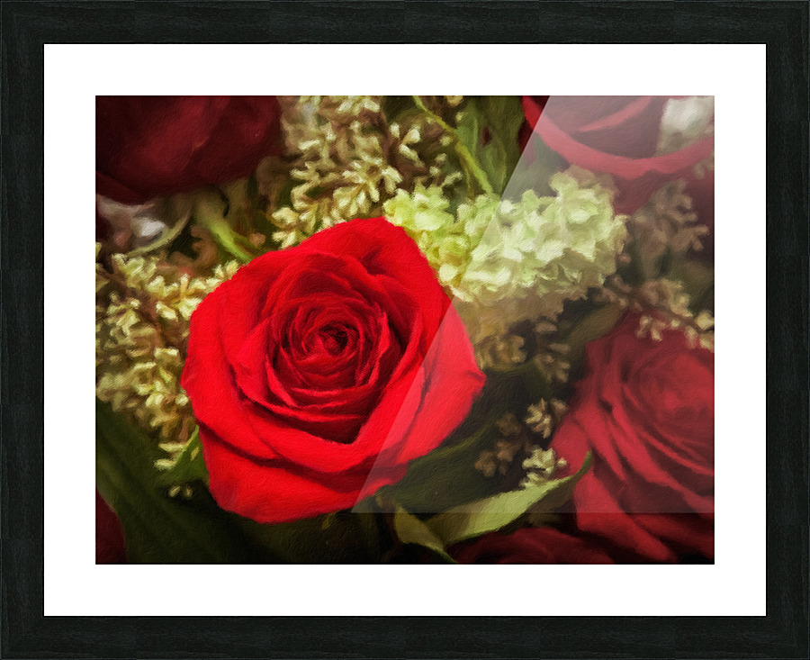 Oil painting of red rose bouquet Picture Frame print