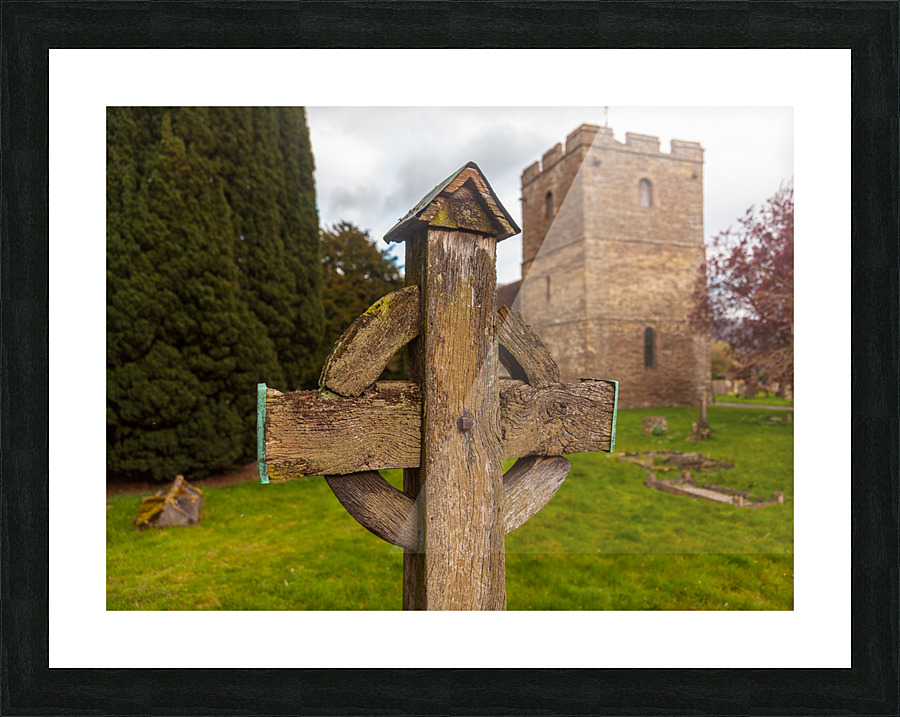 Old wooden cross in Stokesay graveyard Picture Frame print