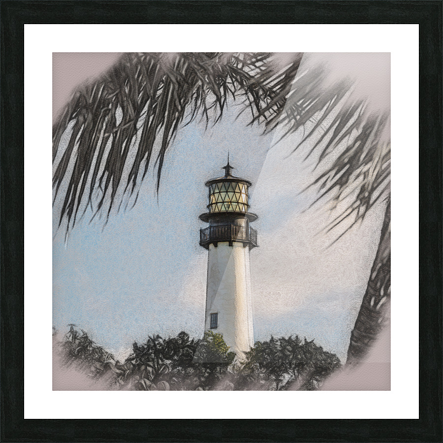 Charcoal Cape Florida lighthouse  Picture Frame print