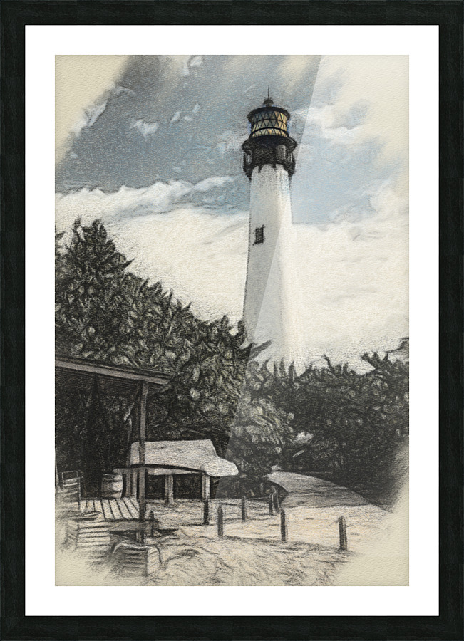 Cape Florida lighthouse in colorized charcoal Picture Frame print