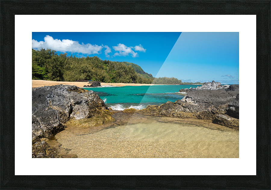 Lumahai Beach Kauai with waves flowing into pool Picture Frame print