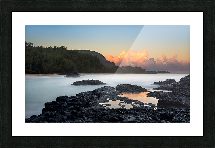 Lumahai Beach Kauai at dawn with rocks Picture Frame print