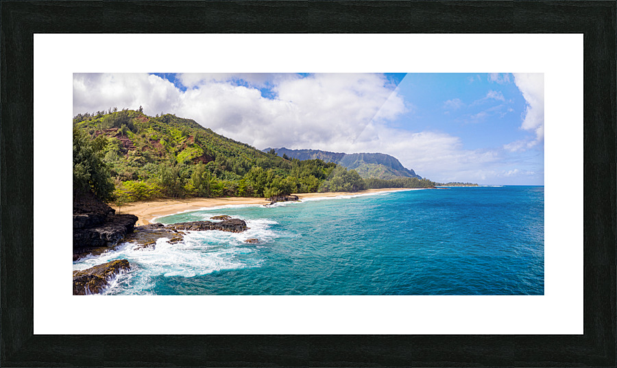 Aerial drone shot of Lumahai Beach  Picture Frame print